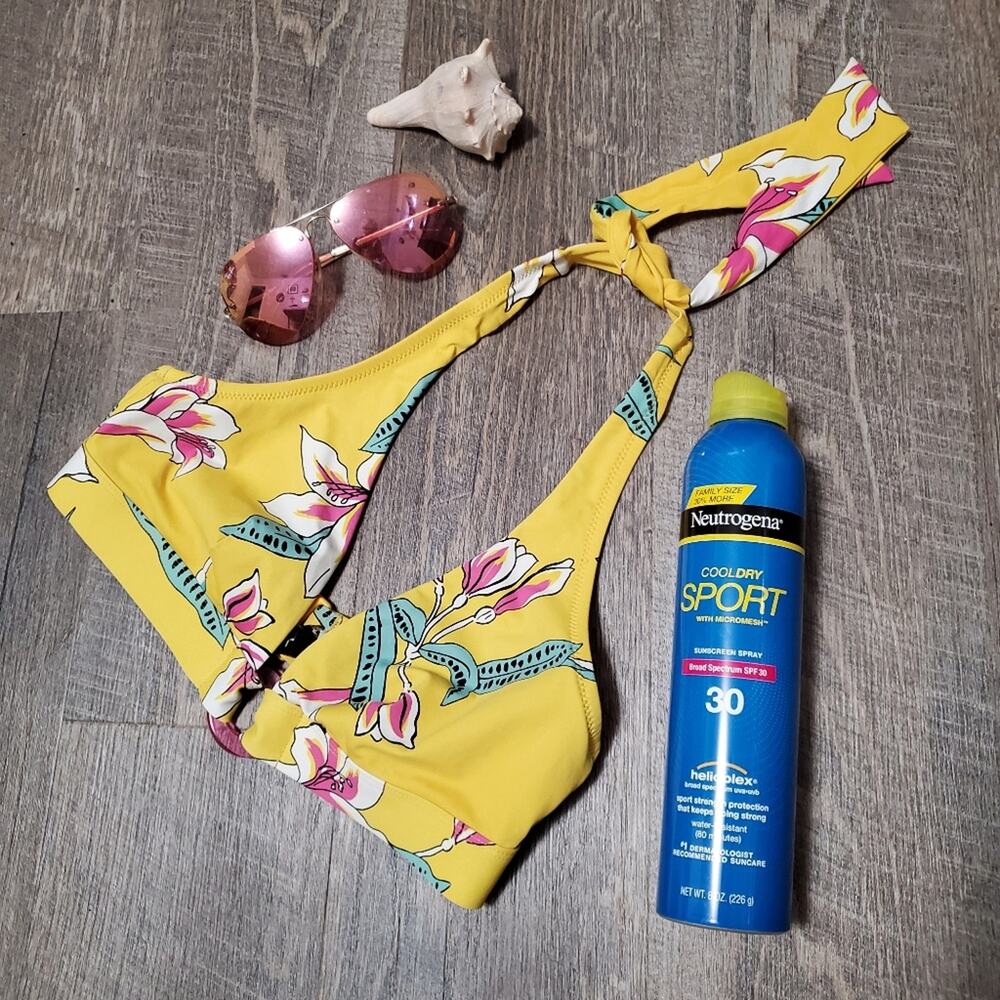 LE BAIN halter style swim top bright yellow tropical bikini top